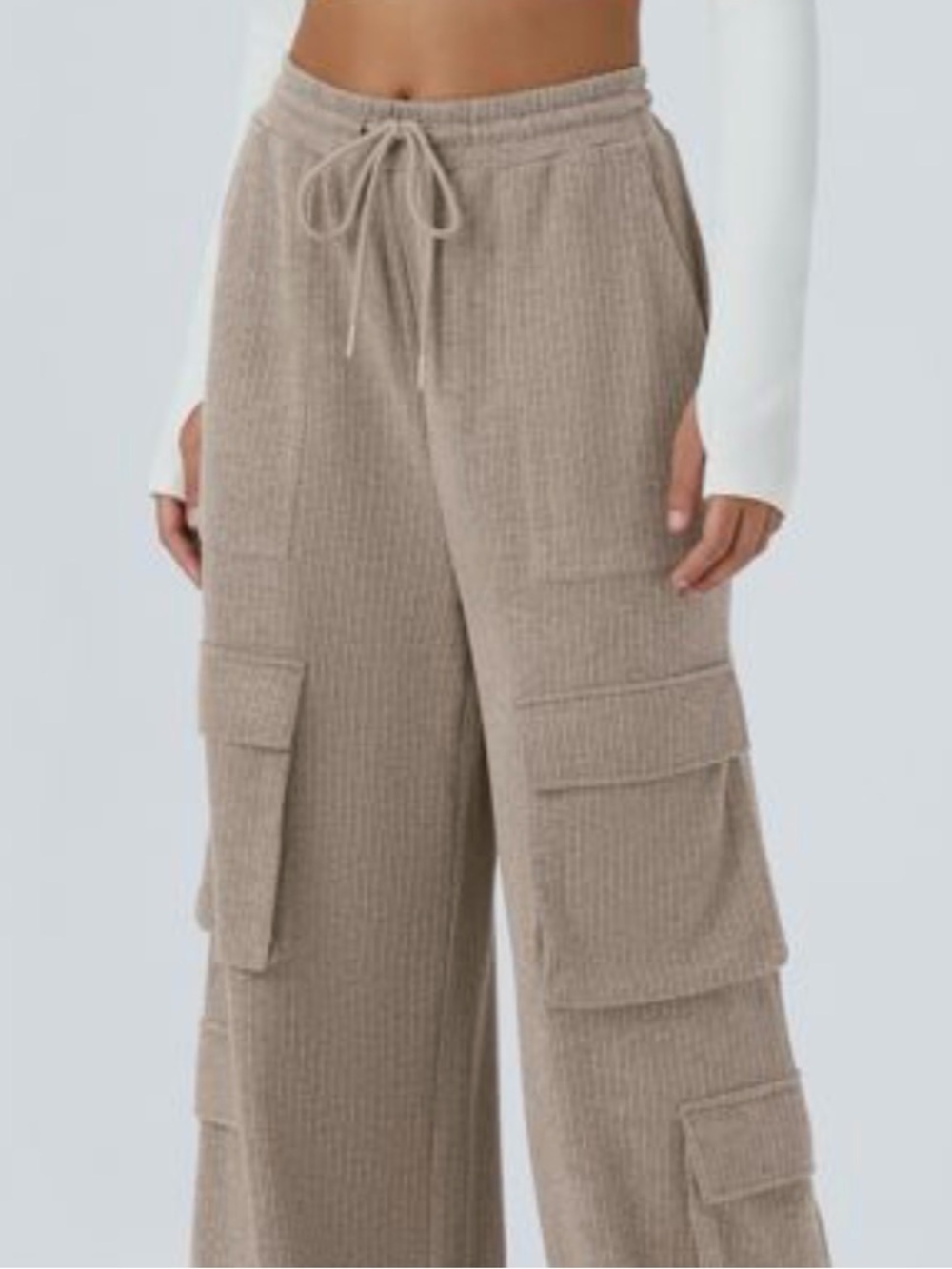 HALARA Ribbed Wide-Leg Cargo Pants